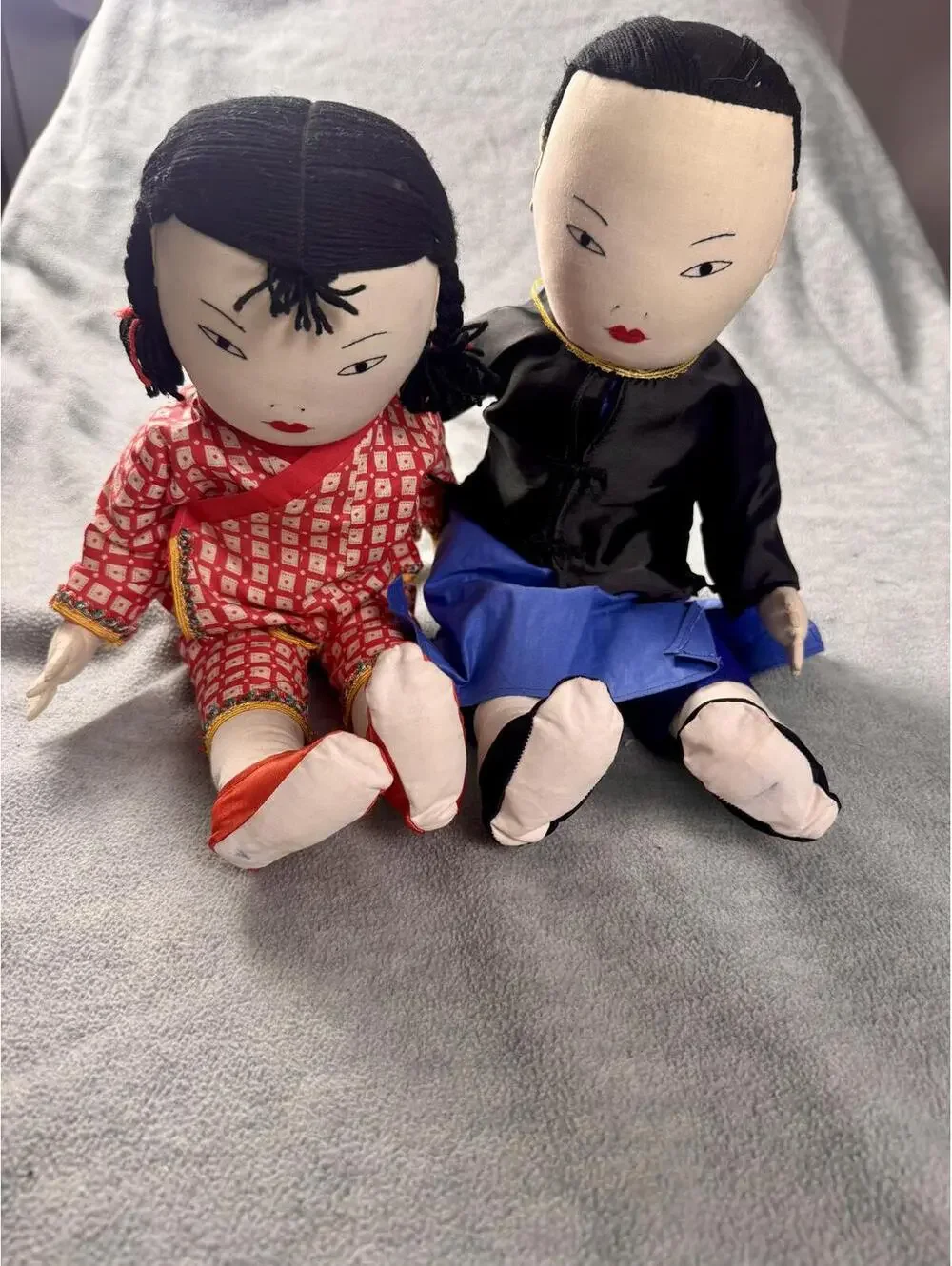 vintage‎ asian cloth dolls pair handmade fabric folk art soft dolls 12in